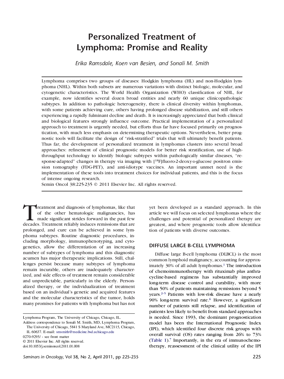 عکس صفحه اول مقاله: Personalized Treatment of Lymphoma: Promise and Reality Personalized Treatment of Lymphoma: Promise and Reality