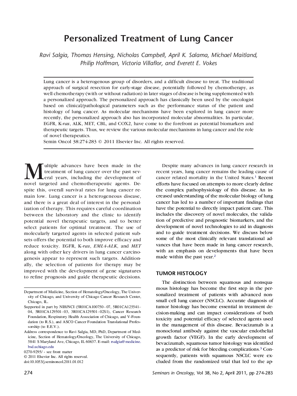 Personalized Treatment of Lung Cancer