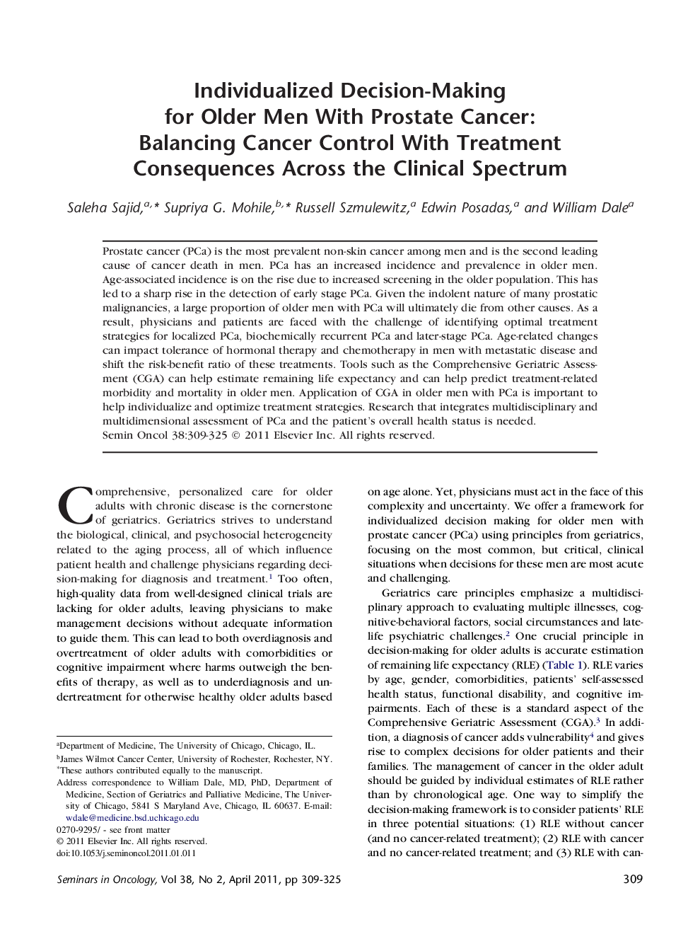 Individualized Decision-Making for Older Men With Prostate Cancer: Balancing Cancer Control With Treatment Consequences Across the Clinical Spectrum