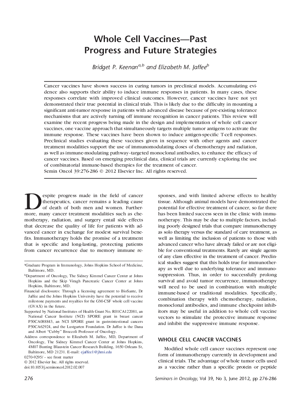 Whole Cell Vaccines-Past Progress and Future Strategies