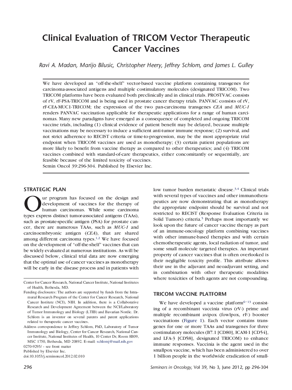 Clinical Evaluation of TRICOM Vector Therapeutic Cancer Vaccines