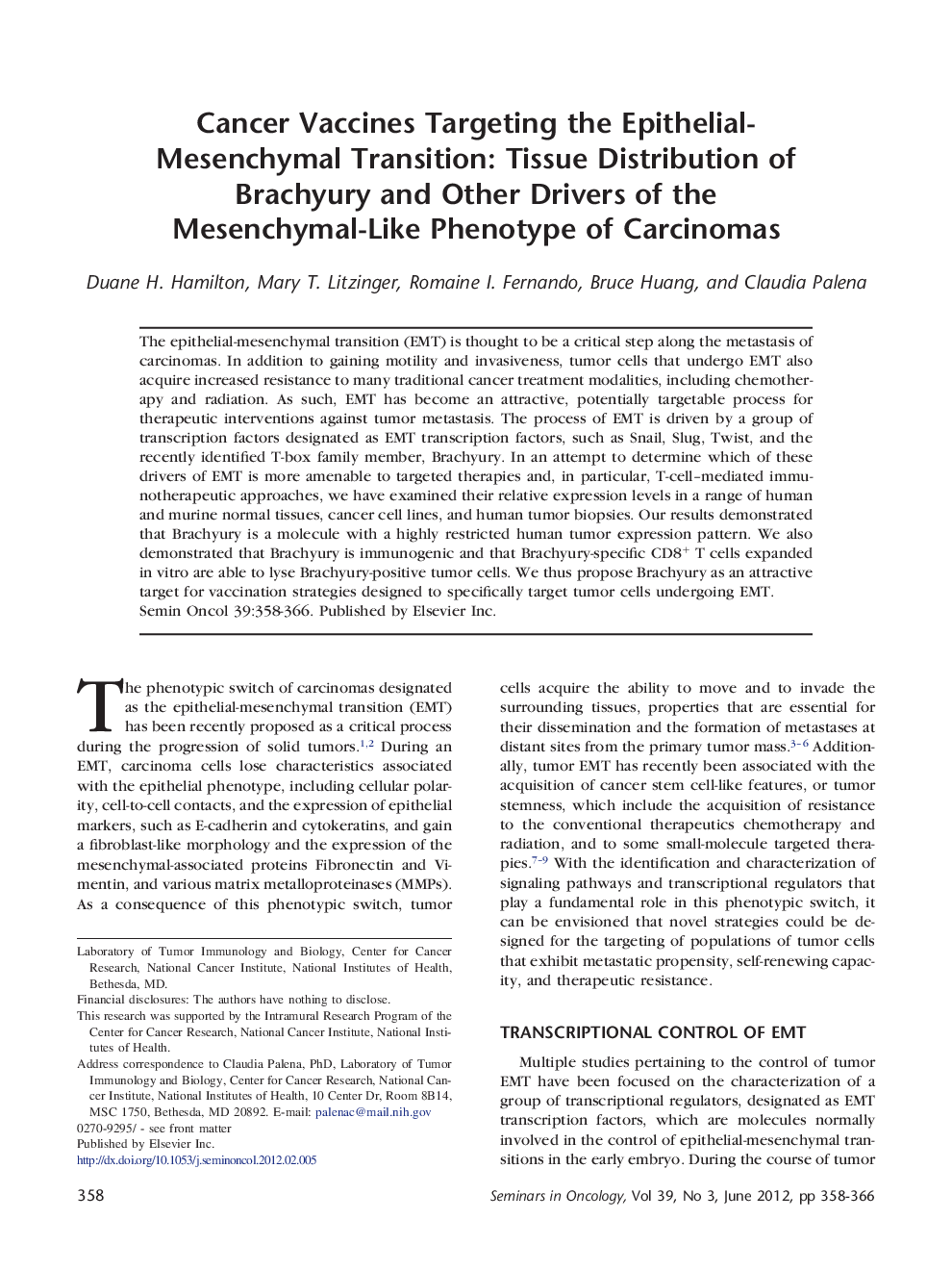 Cancer Vaccines Targeting the Epithelial-Mesenchymal Transition: Tissue Distribution of Brachyury and Other Drivers of the Mesenchymal-Like Phenotype of Carcinomas