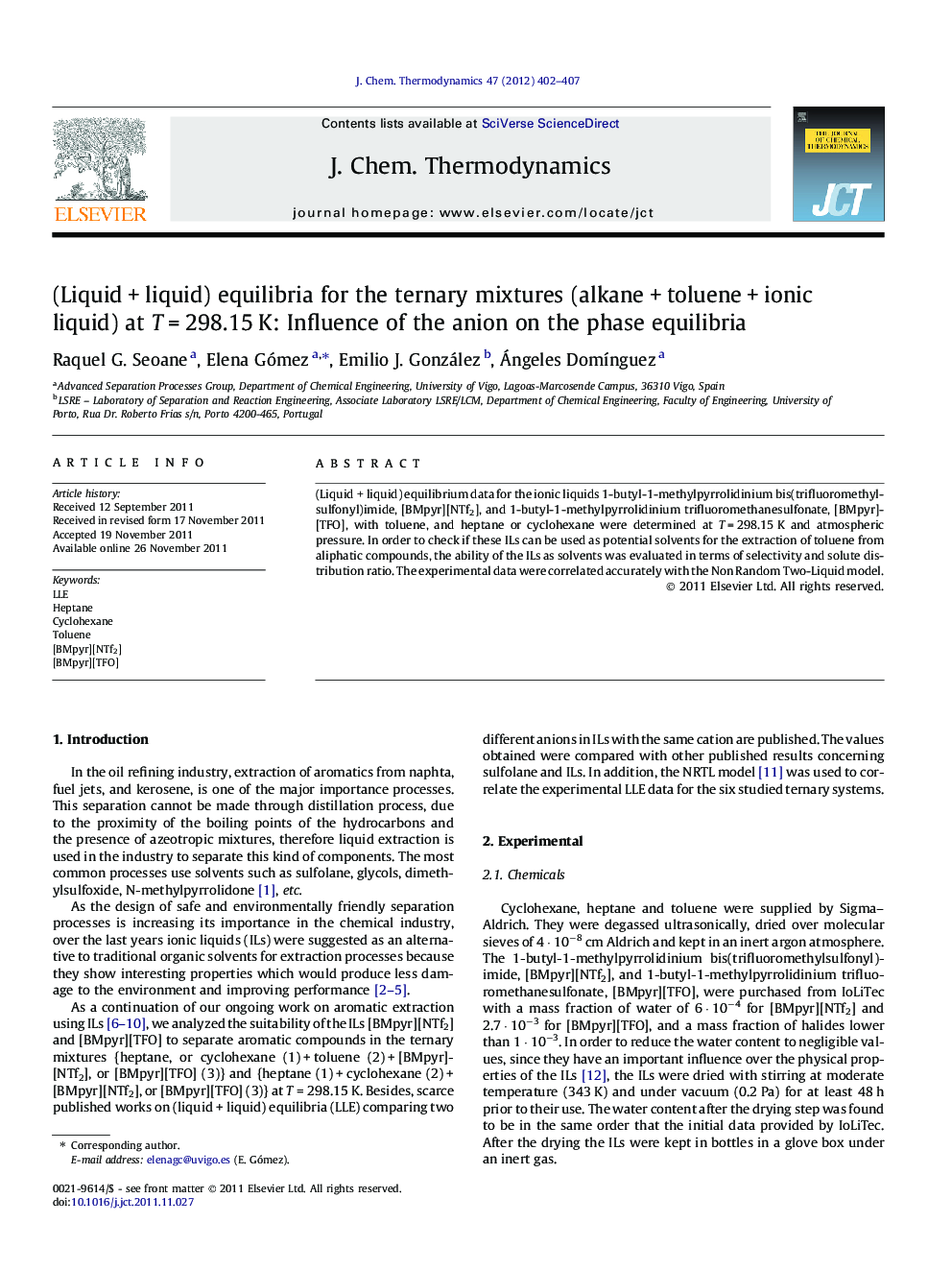 (Liquid + liquid) equilibria for the ternary mixtures (alkane + toluene + ionic liquid) at T = 298.15 K: Influence of the anion on the phase equilibria