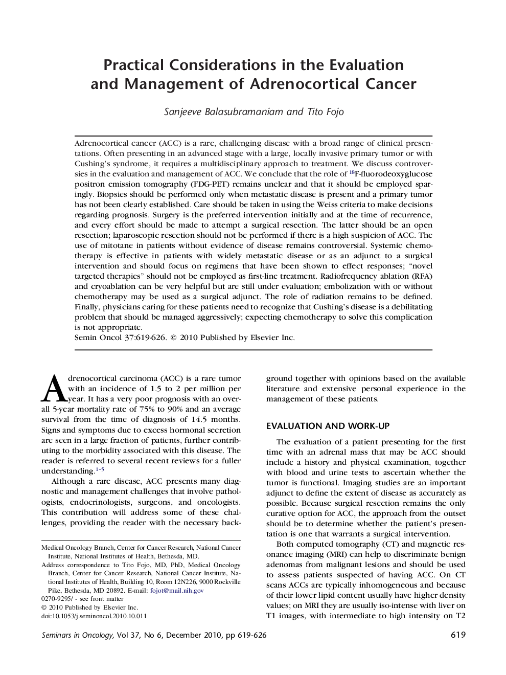 Practical Considerations in the Evaluation and Management of Adrenocortical Cancer