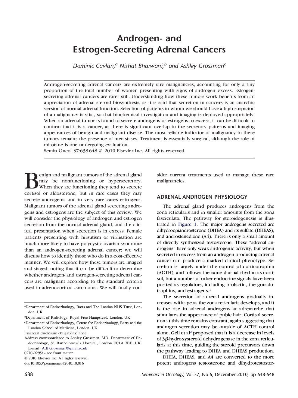 Androgen- and Estrogen-Secreting Adrenal Cancers