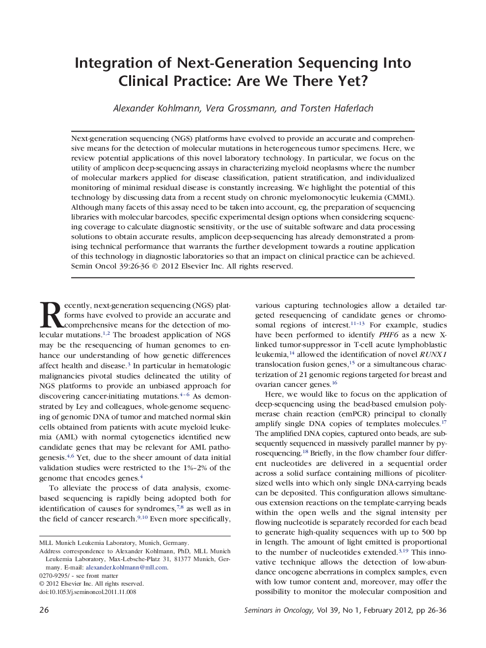عکس صفحه اول مقاله: Integration of Next-Generation Sequencing Into Clinical Practice: Are We There Yet? Integration of Next-Generation Sequencing Into Clinical Practice: Are We There Yet?