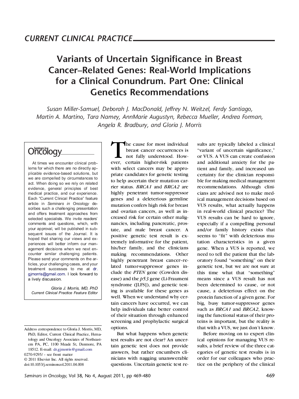 Variants of Uncertain Significance in Breast Cancer-Related Genes: Real-World Implications for a Clinical Conundrum. Part One: Clinical Genetics Recommendations