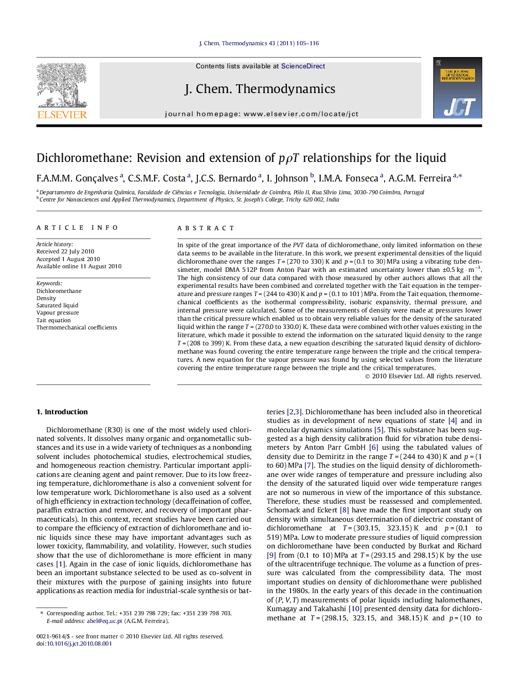 Dichloromethane: Revision and extension of pρT relationships for the liquid