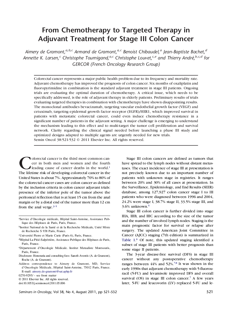 From Chemotherapy to Targeted Therapy in Adjuvant Treatment for Stage III Colon Cancer