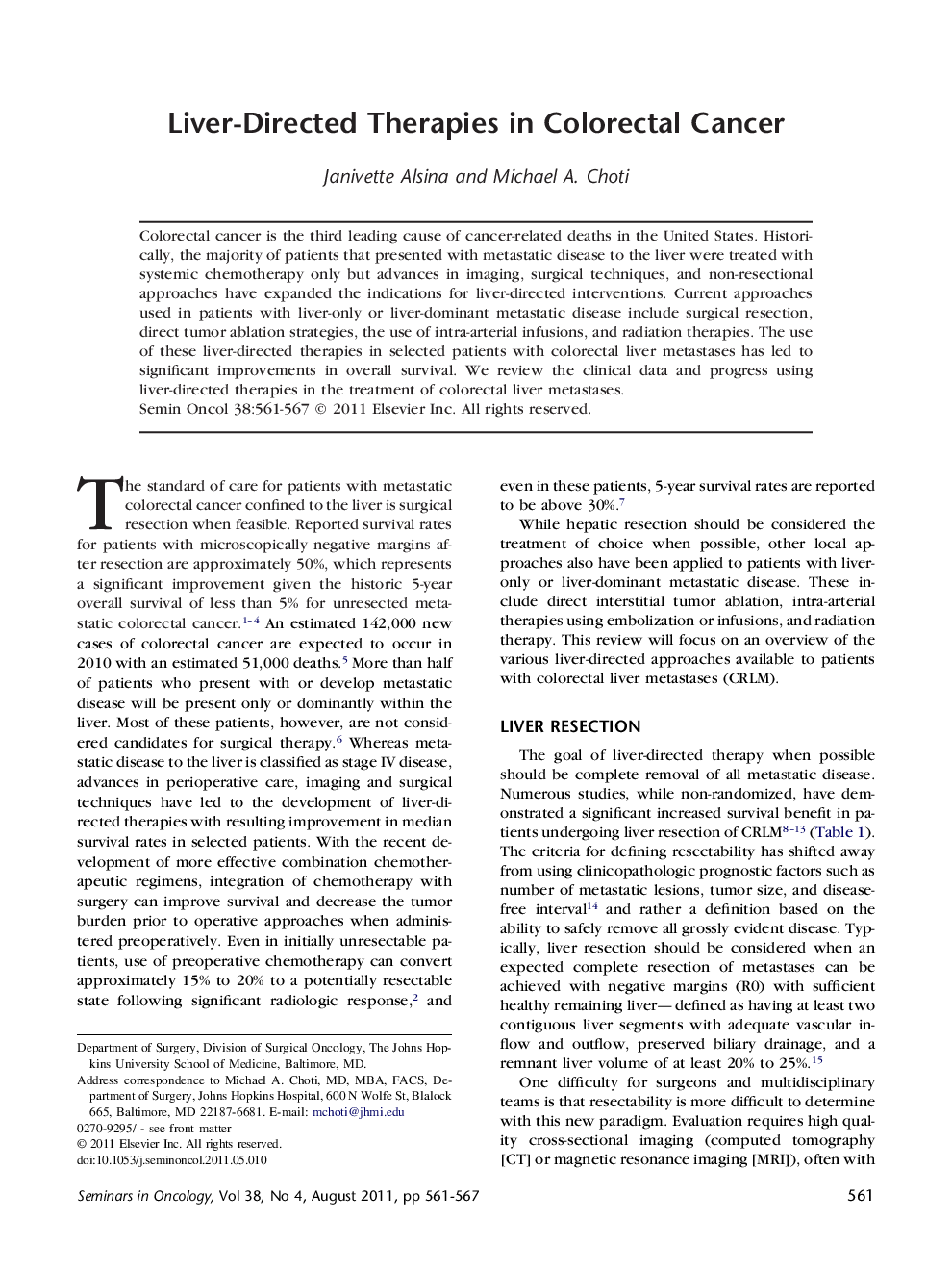 Liver-Directed Therapies in Colorectal Cancer