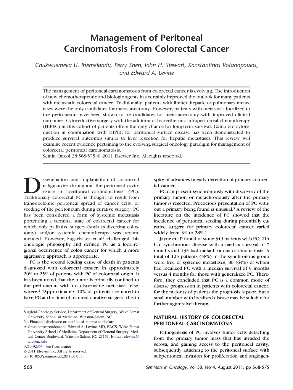 Management of Peritoneal Carcinomatosis From Colorectal Cancer
