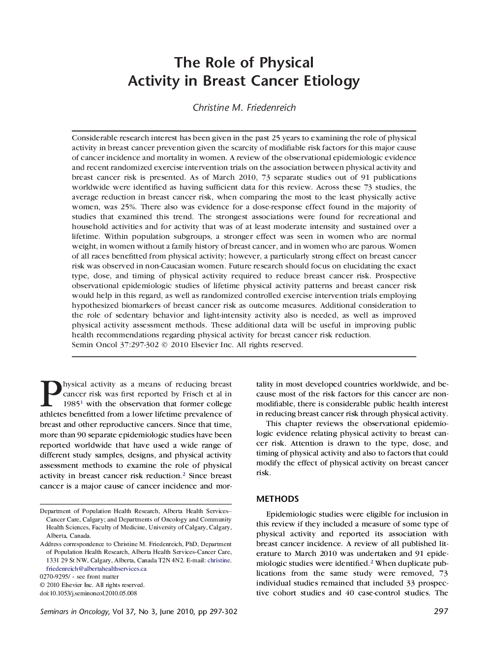The Role of Physical Activity in Breast Cancer Etiology