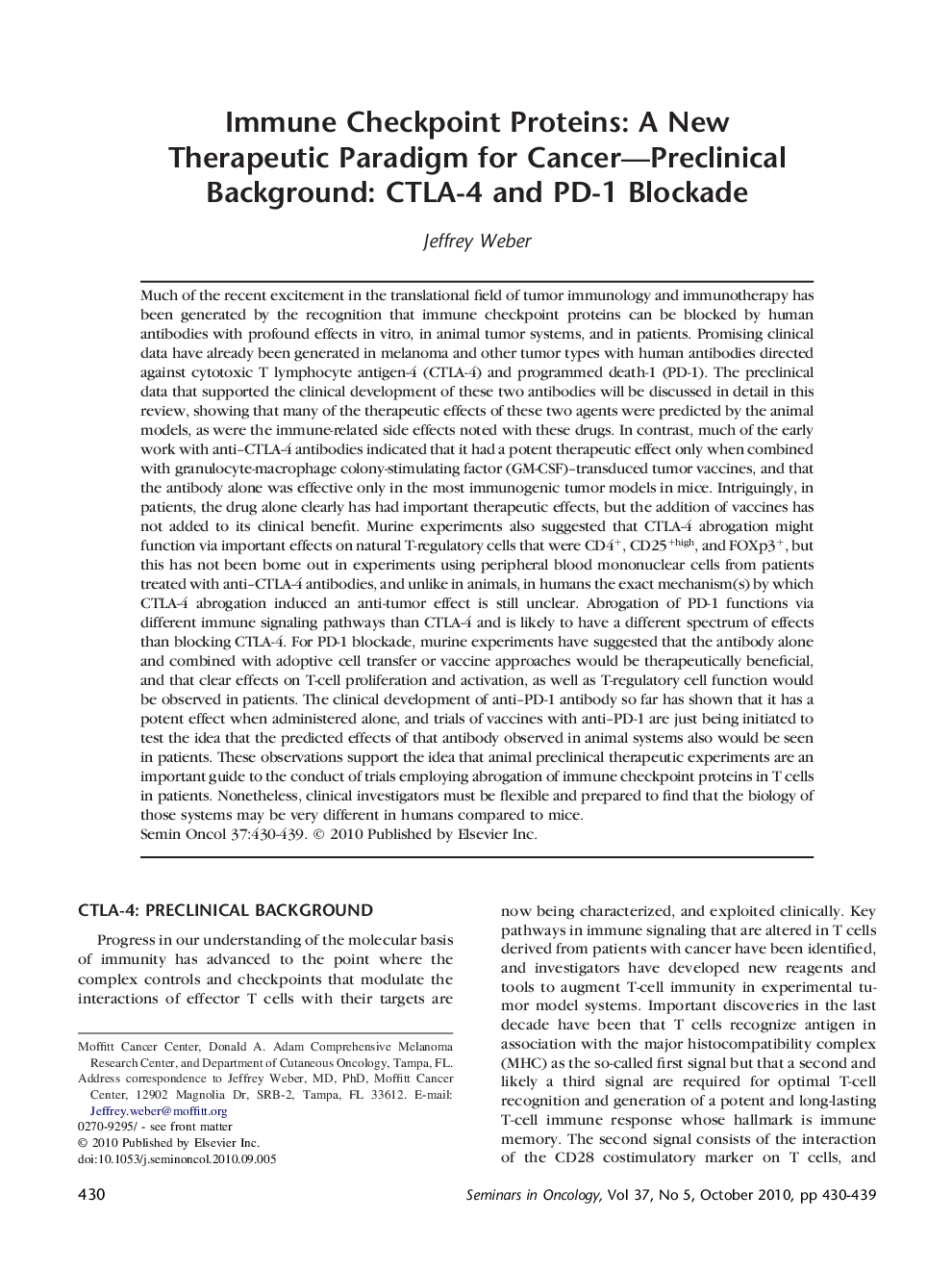 عکس صفحه اول مقاله: Immune Checkpoint Proteins: A New Therapeutic Paradigm for Cancer-Preclinical Background: CTLA-4 and PD-1 Blockade Immune Checkpoint Proteins: A New Therapeutic Paradigm for Cancer-Preclinical Background: CTLA-4 and PD-1 Blockade