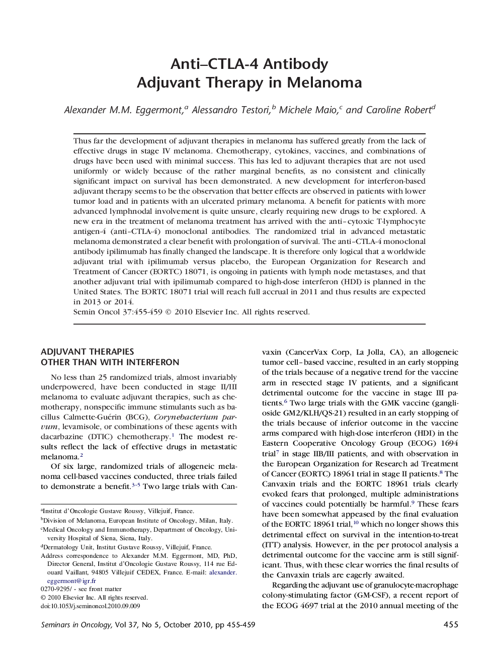 Anti-CTLA-4 Antibody Adjuvant Therapy in Melanoma