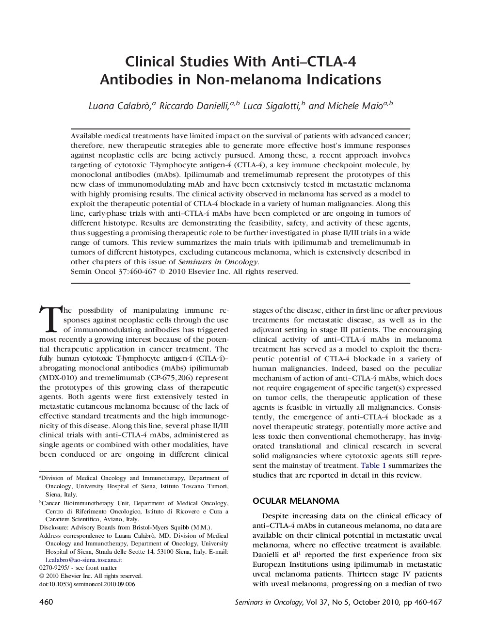 Clinical Studies With Anti-CTLA-4 Antibodies in Non-melanoma Indications