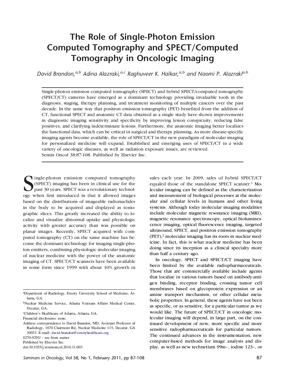The Role of Single-Photon Emission Computed Tomography and SPECT/Computed Tomography in Oncologic Imaging