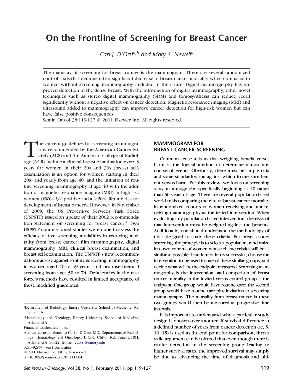 عکس صفحه اول مقاله: On the Frontline of Screening for Breast Cancer On the Frontline of Screening for Breast Cancer