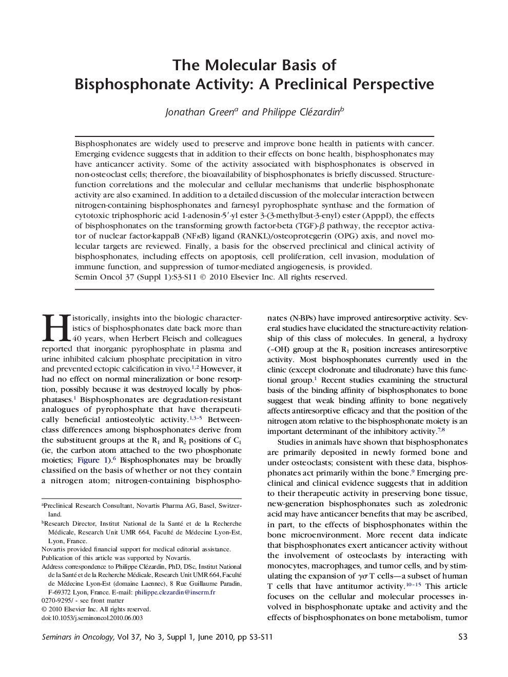The Molecular Basis of Bisphosphonate Activity: A Preclinical Perspective