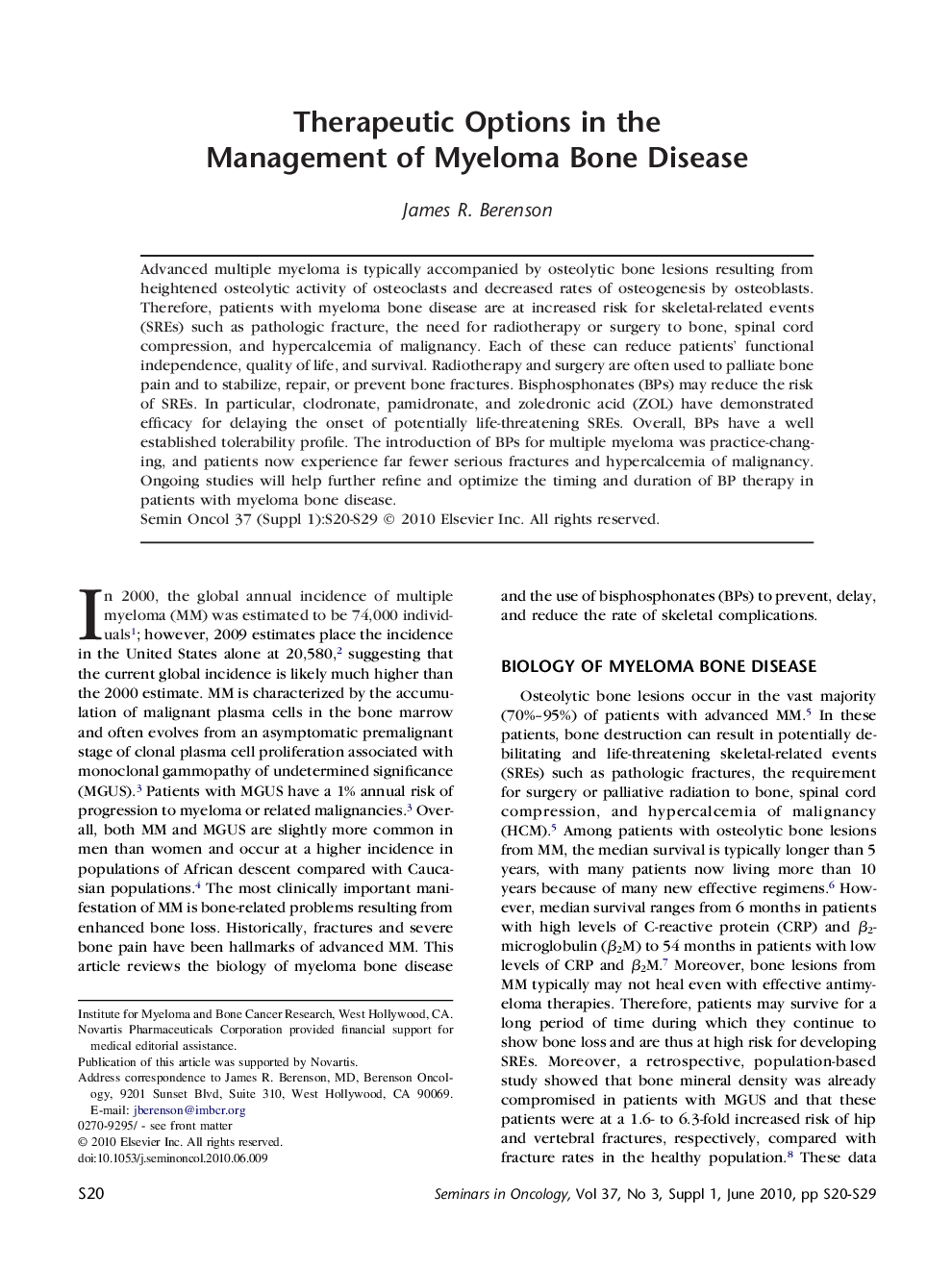 Therapeutic Options in the Management of Myeloma Bone Disease
