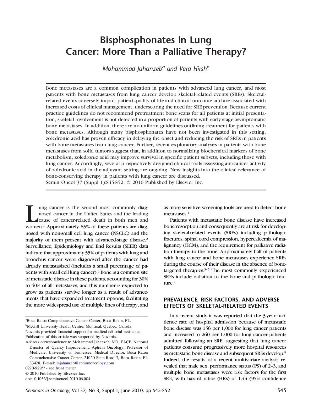 Bisphosphonates in Lung Cancer: More Than a Palliative Therapy?