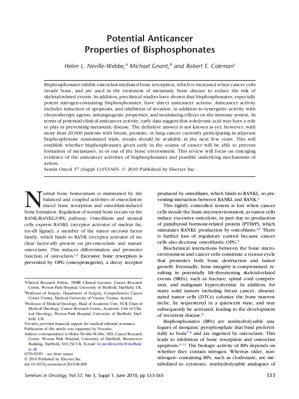 Potential Anticancer Properties of Bisphosphonates