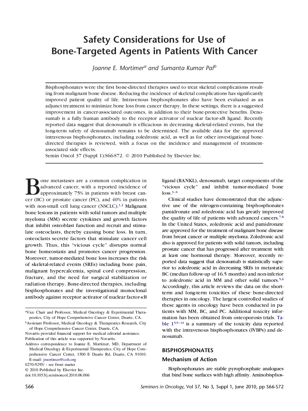 Safety Considerations for Use of Bone-Targeted Agents in Patients With Cancer