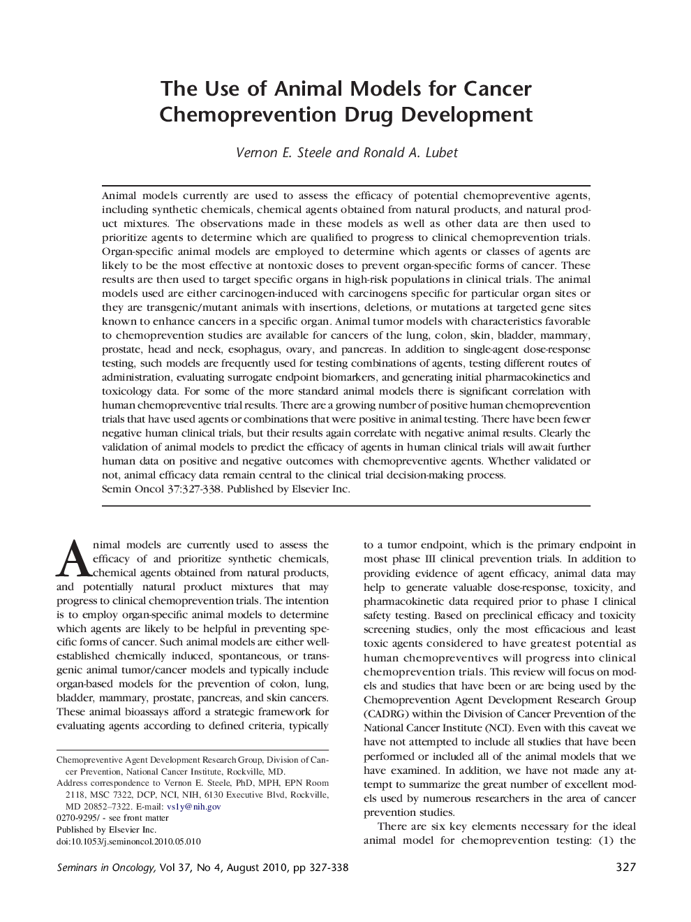 عکس صفحه اول مقاله: The Use of Animal Models for Cancer Chemoprevention Drug Development The Use of Animal Models for Cancer Chemoprevention Drug Development
