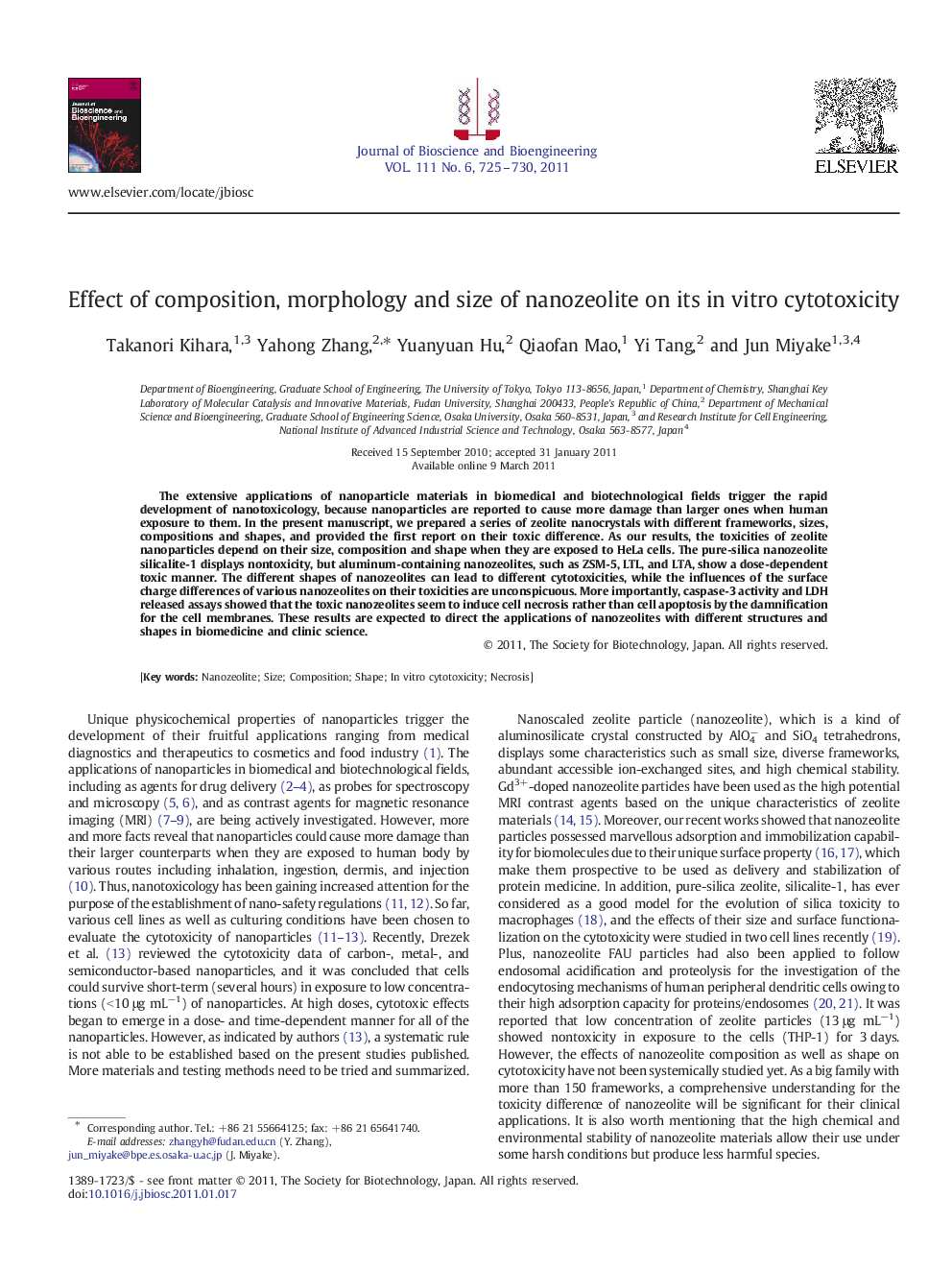 Effect of composition, morphology and size of nanozeolite on its in vitro cytotoxicity