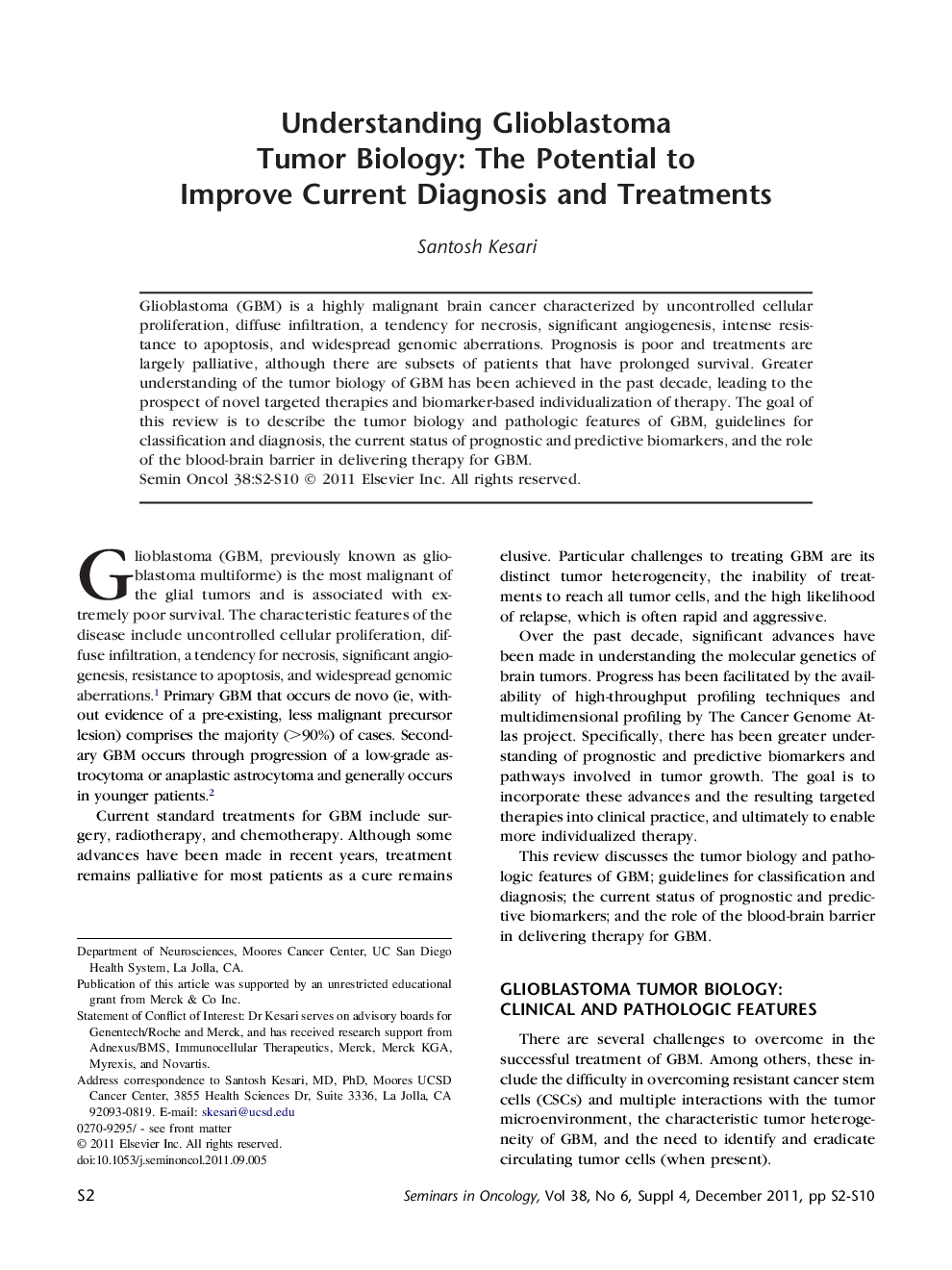 عکس صفحه اول مقاله: Understanding Glioblastoma Tumor Biology: The Potential to Improve Current Diagnosis and Treatments Understanding Glioblastoma Tumor Biology: The Potential to Improve Current Diagnosis and Treatments