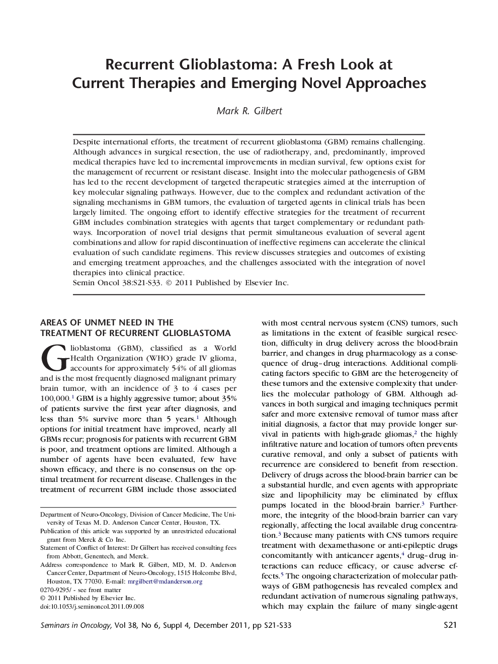 Recurrent Glioblastoma: A Fresh Look at Current Therapies and Emerging Novel Approaches
