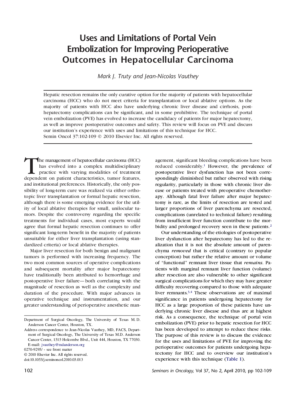 Uses and Limitations of Portal Vein Embolization for Improving Perioperative Outcomes in Hepatocellular Carcinoma