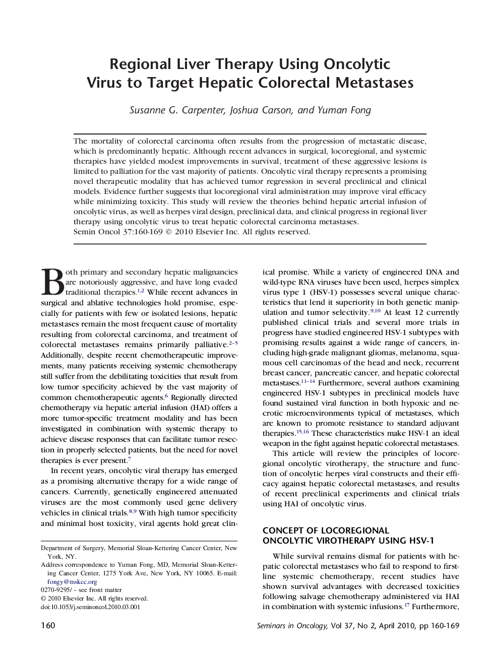 Regional Liver Therapy Using Oncolytic Virus to Target Hepatic Colorectal Metastases