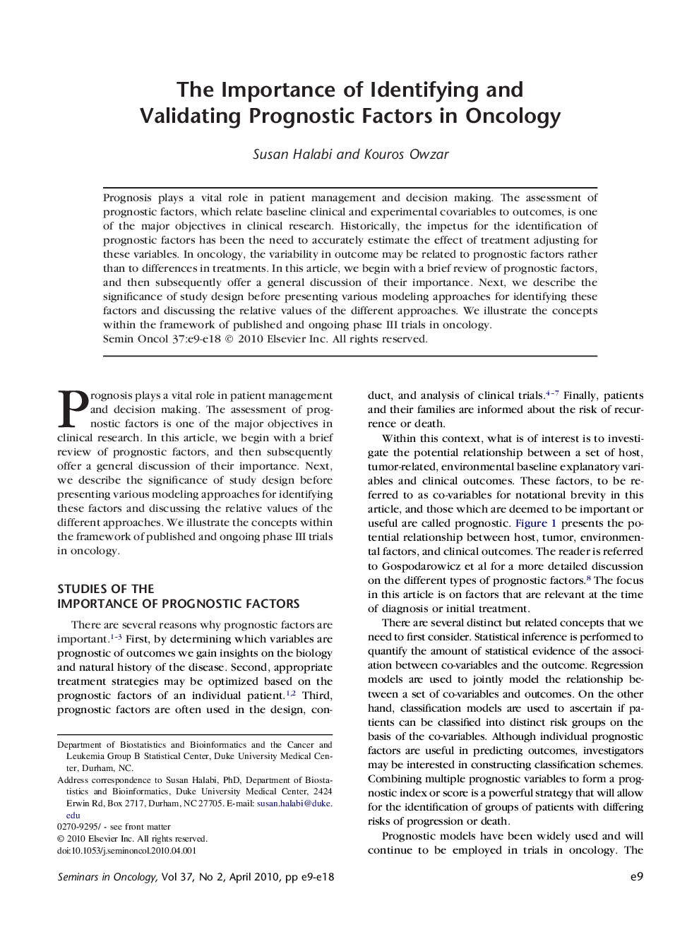 عکس صفحه اول مقاله: The Importance of Identifying and Validating Prognostic Factors in Oncology The Importance of Identifying and Validating Prognostic Factors in Oncology
