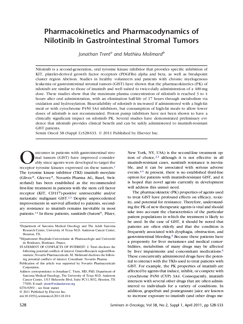 عکس صفحه اول مقاله: Pharmacokinetics and Pharmacodynamics of Nilotinib in Gastrointestinal Stromal Tumors Pharmacokinetics and Pharmacodynamics of Nilotinib in Gastrointestinal Stromal Tumors
