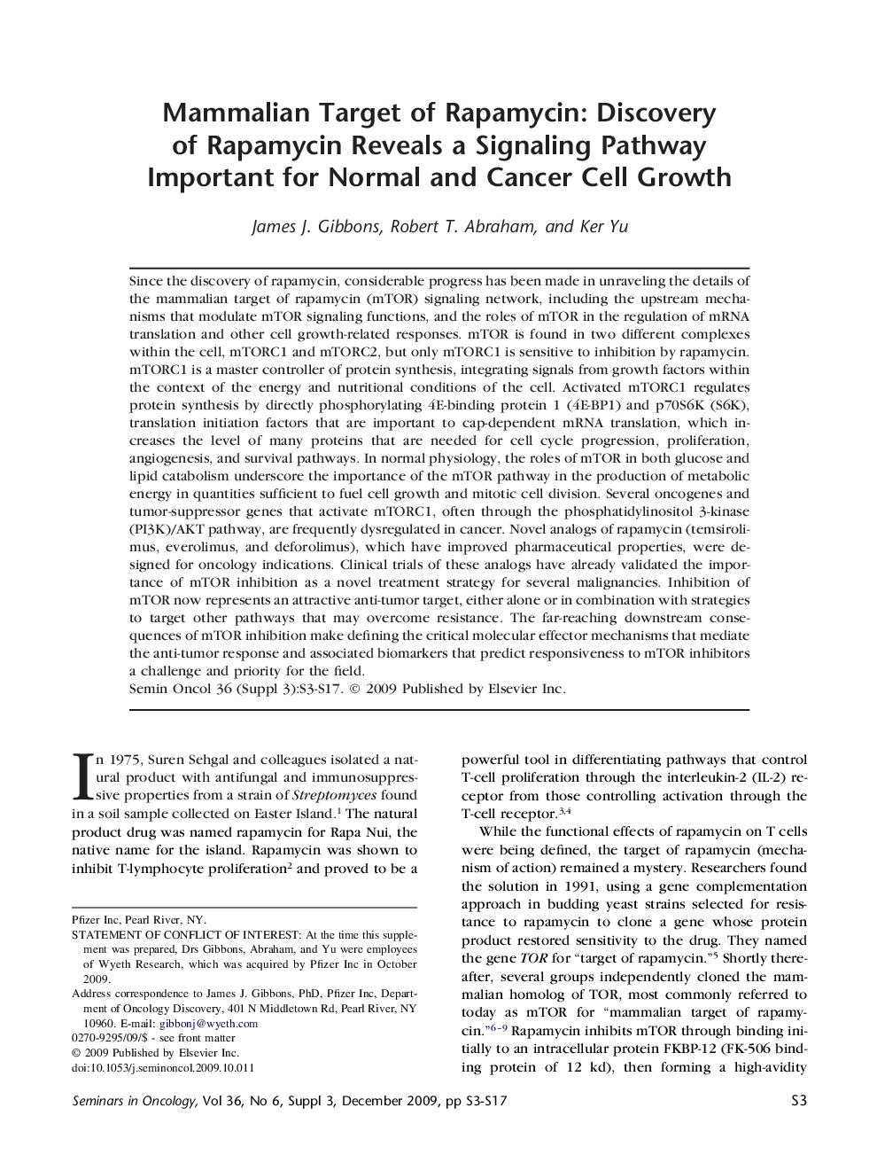 عکس صفحه اول مقاله: Mammalian Target of Rapamycin: Discovery of Rapamycin Reveals a Signaling Pathway Important for Normal and Cancer Cell Growth Mammalian Target of Rapamycin: Discovery of Rapamycin Reveals a Signaling Pathway Important for Normal and Cancer Cell Growth