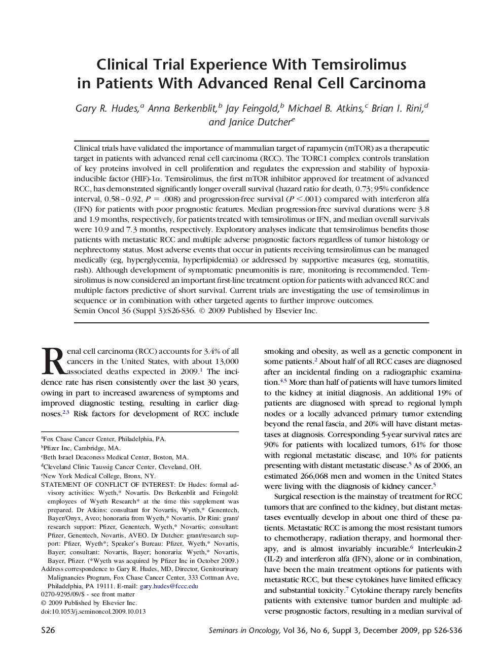 عکس صفحه اول مقاله: Clinical Trial Experience With Temsirolimus in Patients With Advanced Renal Cell Carcinoma Clinical Trial Experience With Temsirolimus in Patients With Advanced Renal Cell Carcinoma