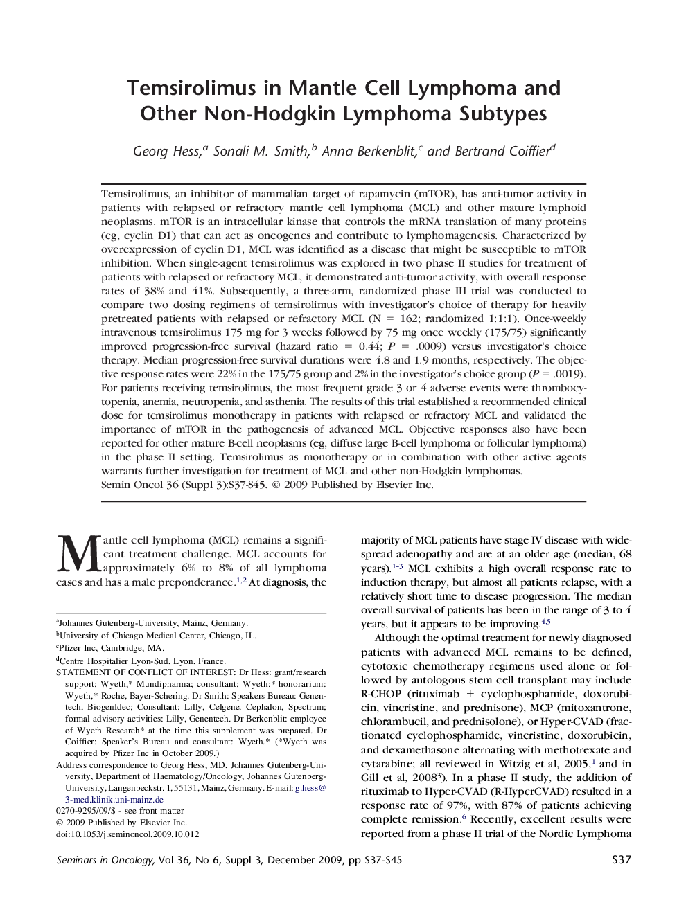 عکس صفحه اول مقاله: Temsirolimus in Mantle Cell Lymphoma and Other Non-Hodgkin Lymphoma Subtypes Temsirolimus in Mantle Cell Lymphoma and Other Non-Hodgkin Lymphoma Subtypes