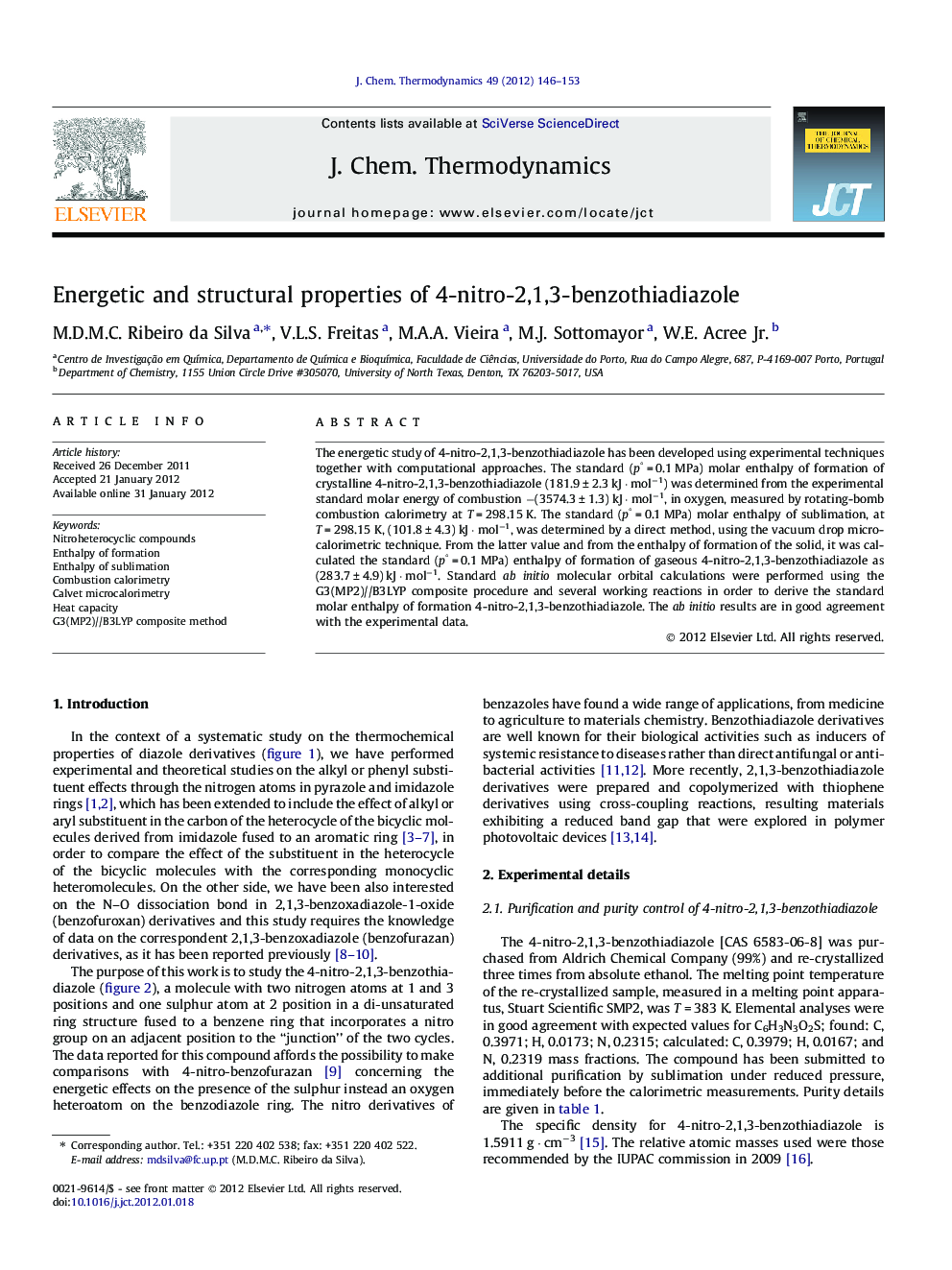 Energetic and structural properties of 4-nitro-2,1,3-benzothiadiazole