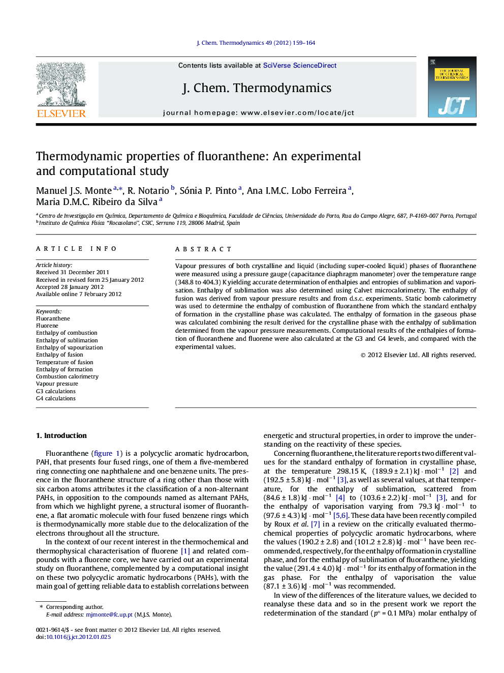 Thermodynamic properties of fluoranthene: An experimental and computational study