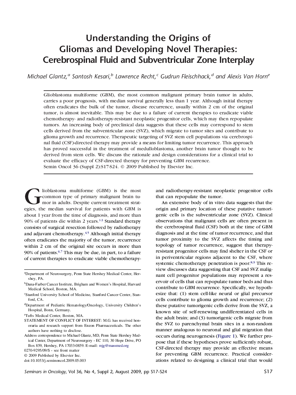 Understanding the Origins of Gliomas and Developing Novel Therapies: Cerebrospinal Fluid and Subventricular Zone Interplay