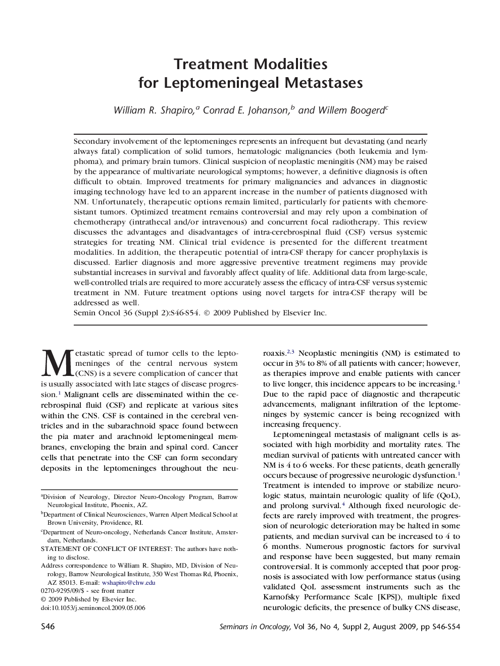 Treatment Modalities for Leptomeningeal Metastases