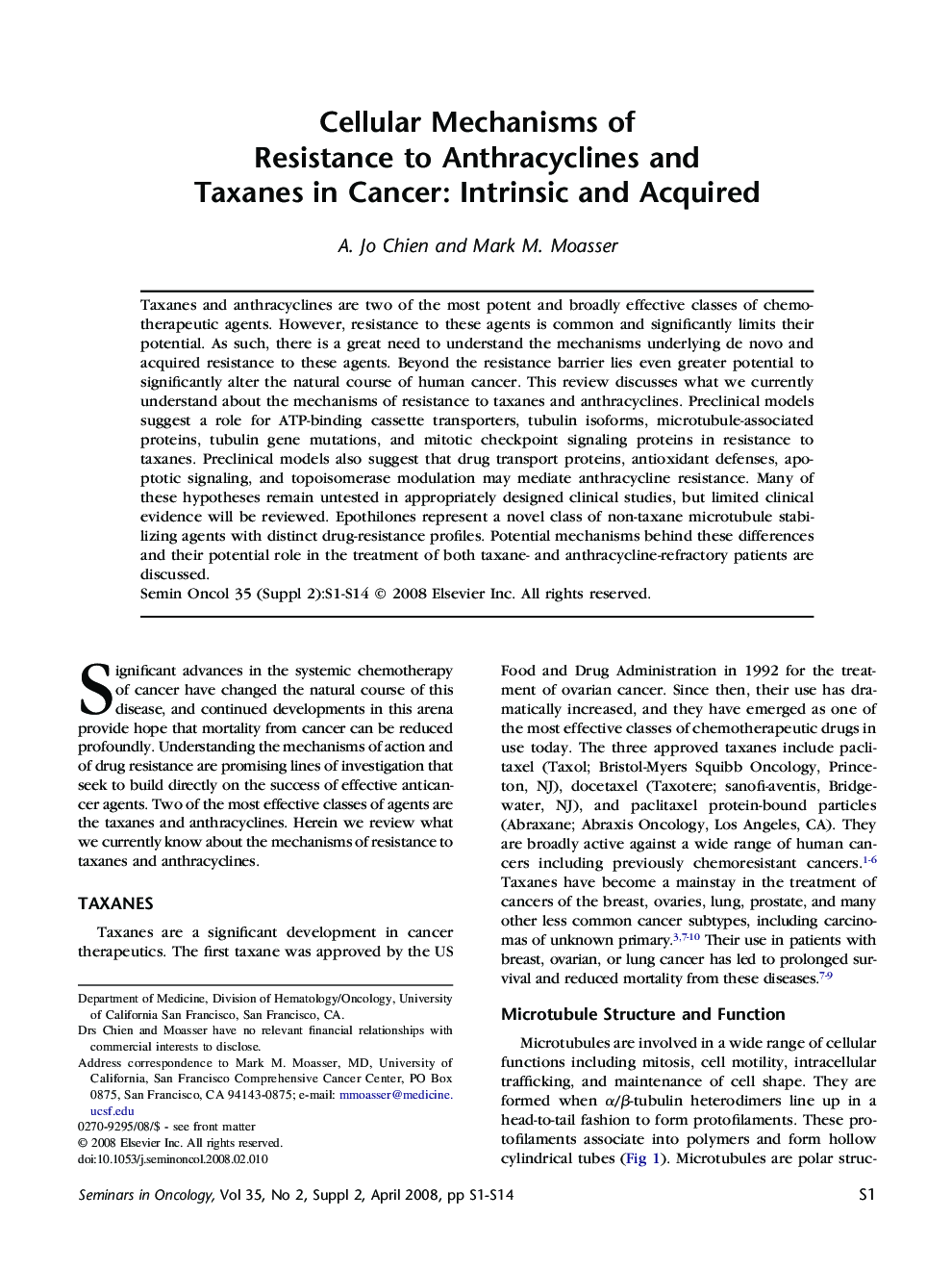 Cellular Mechanisms of Resistance to Anthracyclines and Taxanes in Cancer: Intrinsic and Acquired