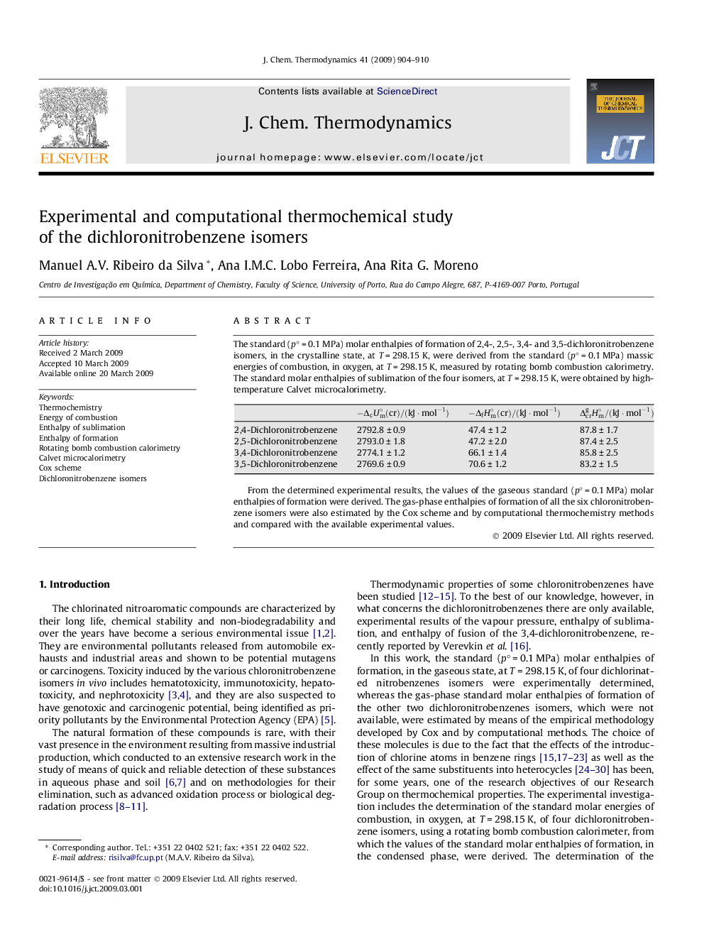 Experimental and computational thermochemical study of the dichloronitrobenzene isomers