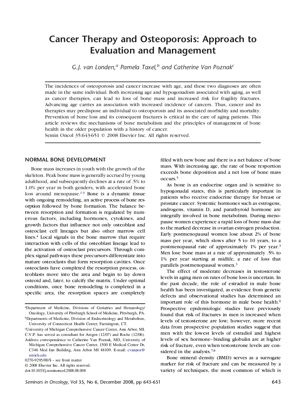عکس صفحه اول مقاله: Cancer Therapy and Osteoporosis: Approach to Evaluation and Management Cancer Therapy and Osteoporosis: Approach to Evaluation and Management