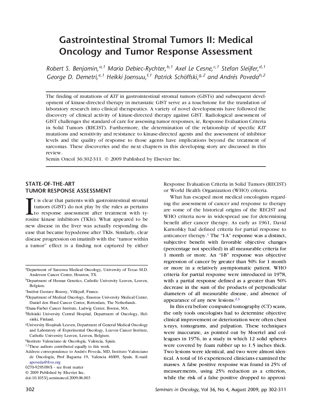 عکس صفحه اول مقاله: Gastrointestinal Stromal Tumors II: Medical Oncology and Tumor Response Assessment Gastrointestinal Stromal Tumors II: Medical Oncology and Tumor Response Assessment