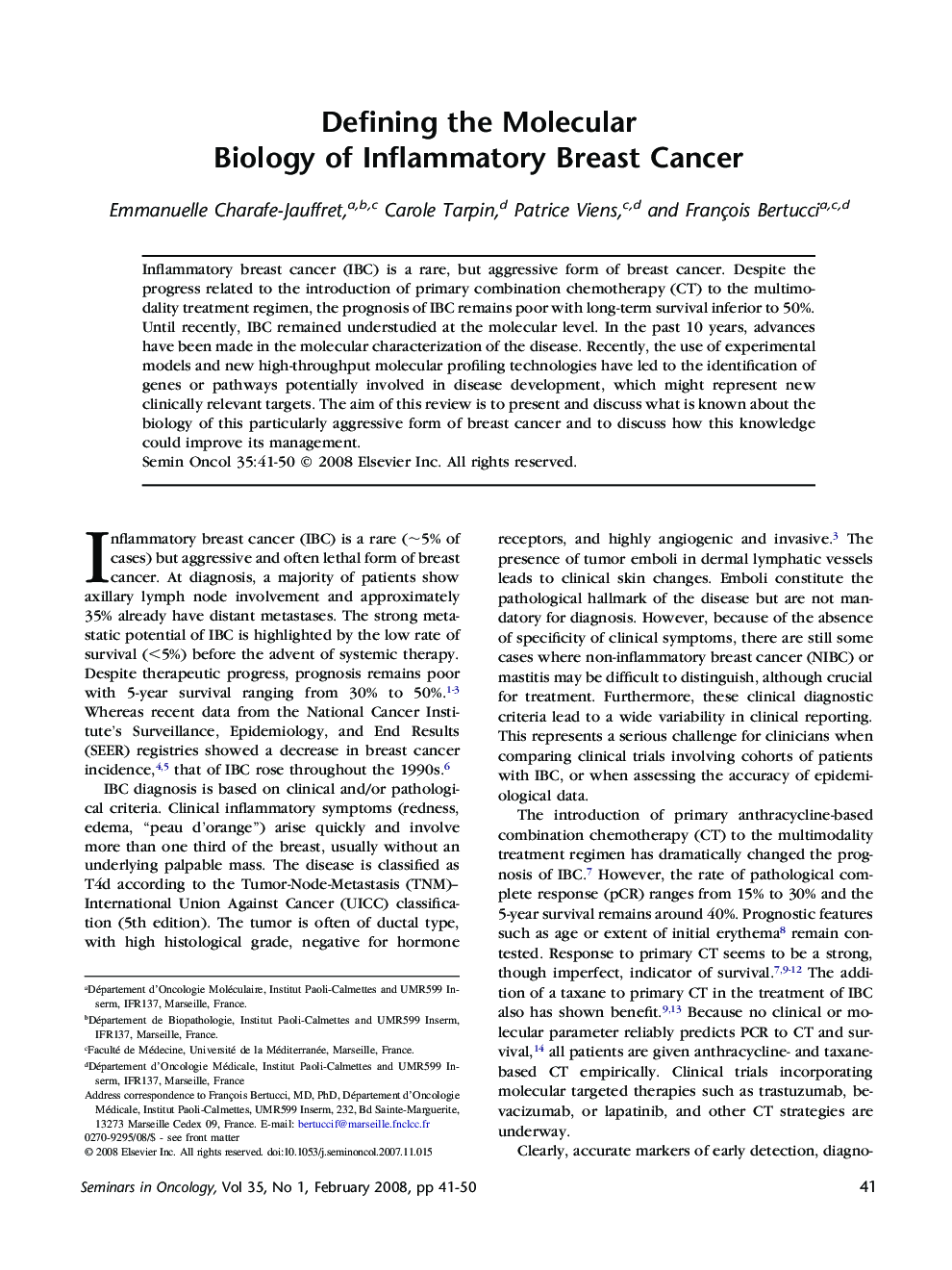 Defining the Molecular Biology of Inflammatory Breast Cancer