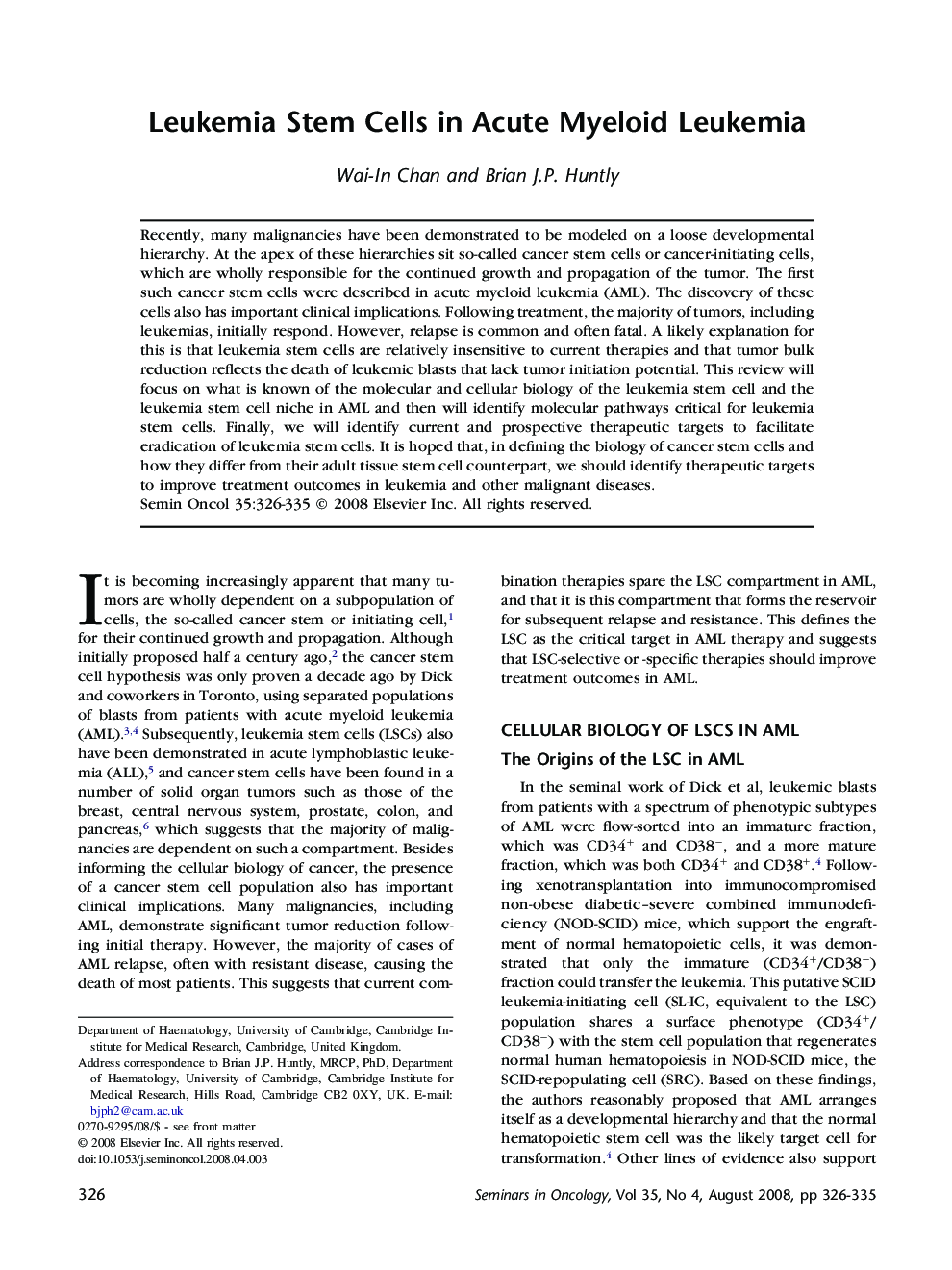 Leukemia Stem Cells in Acute Myeloid Leukemia