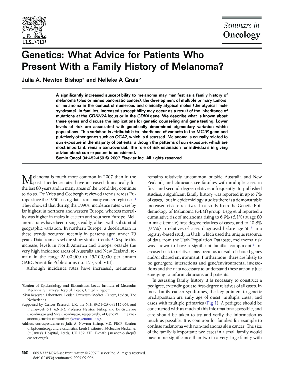 Genetics: What Advice for Patients Who Present With a Family History of Melanoma?