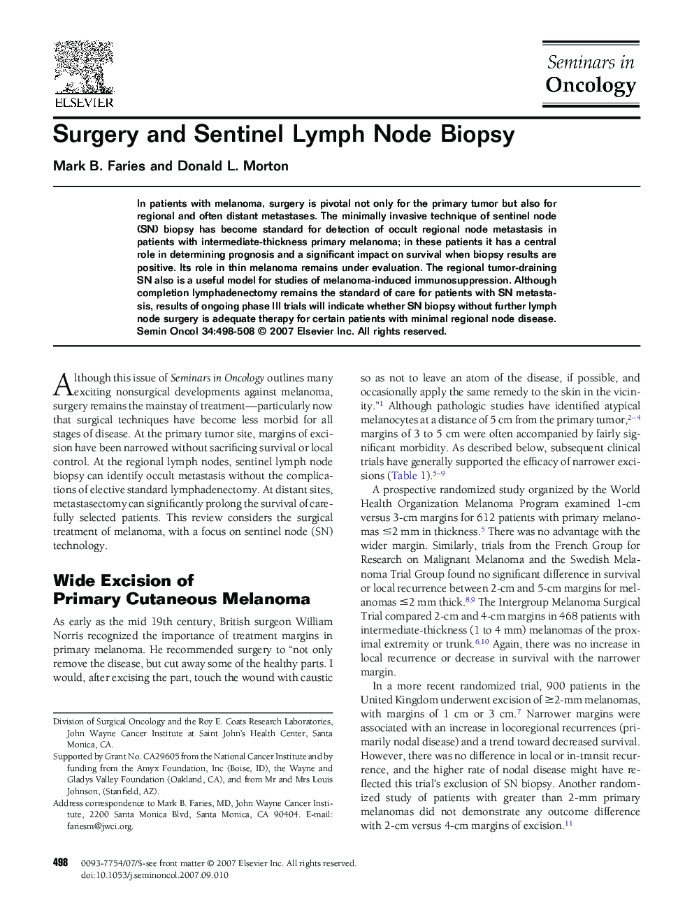 Surgery and Sentinel Lymph Node Biopsy