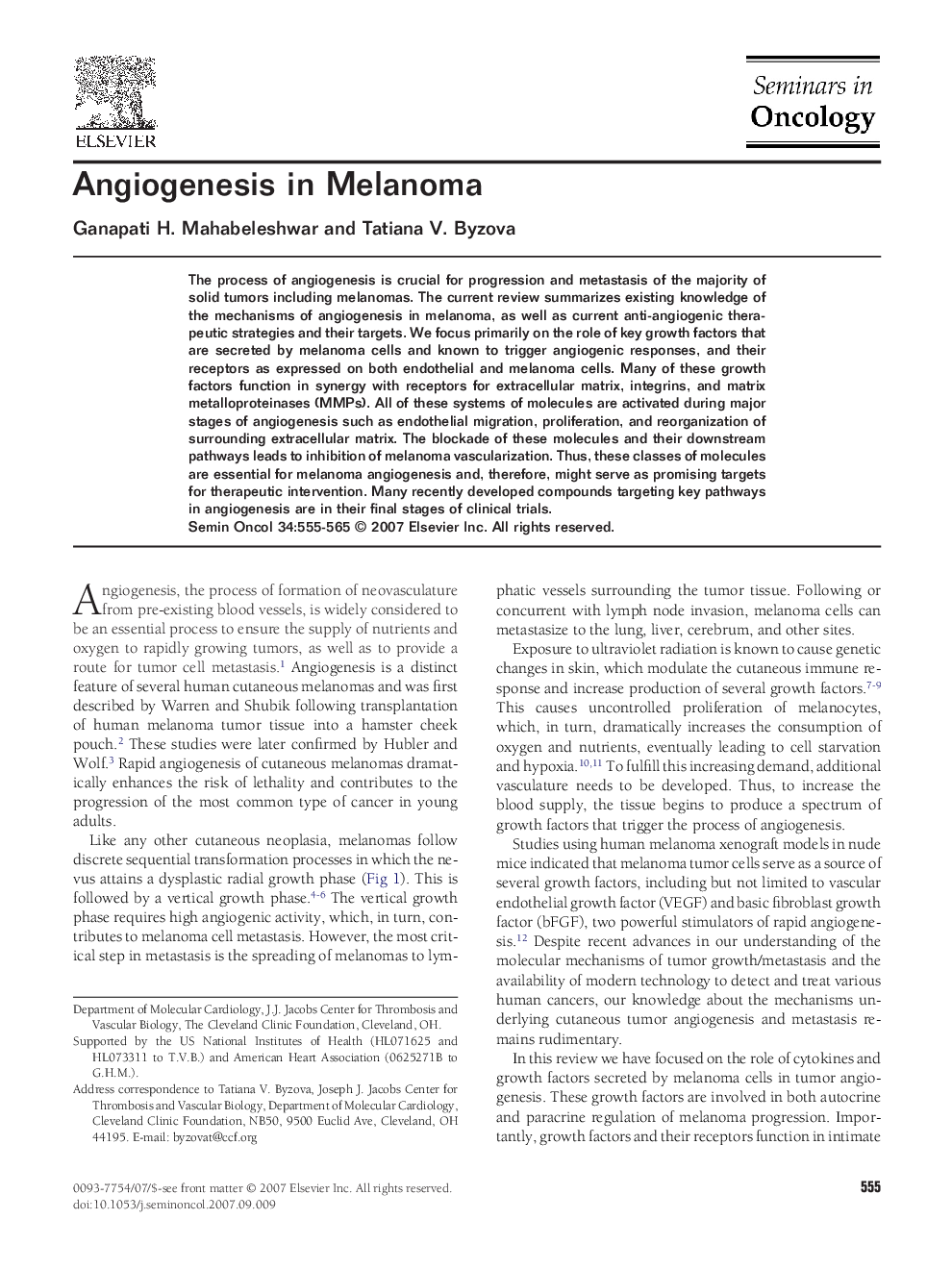 Angiogenesis in Melanoma